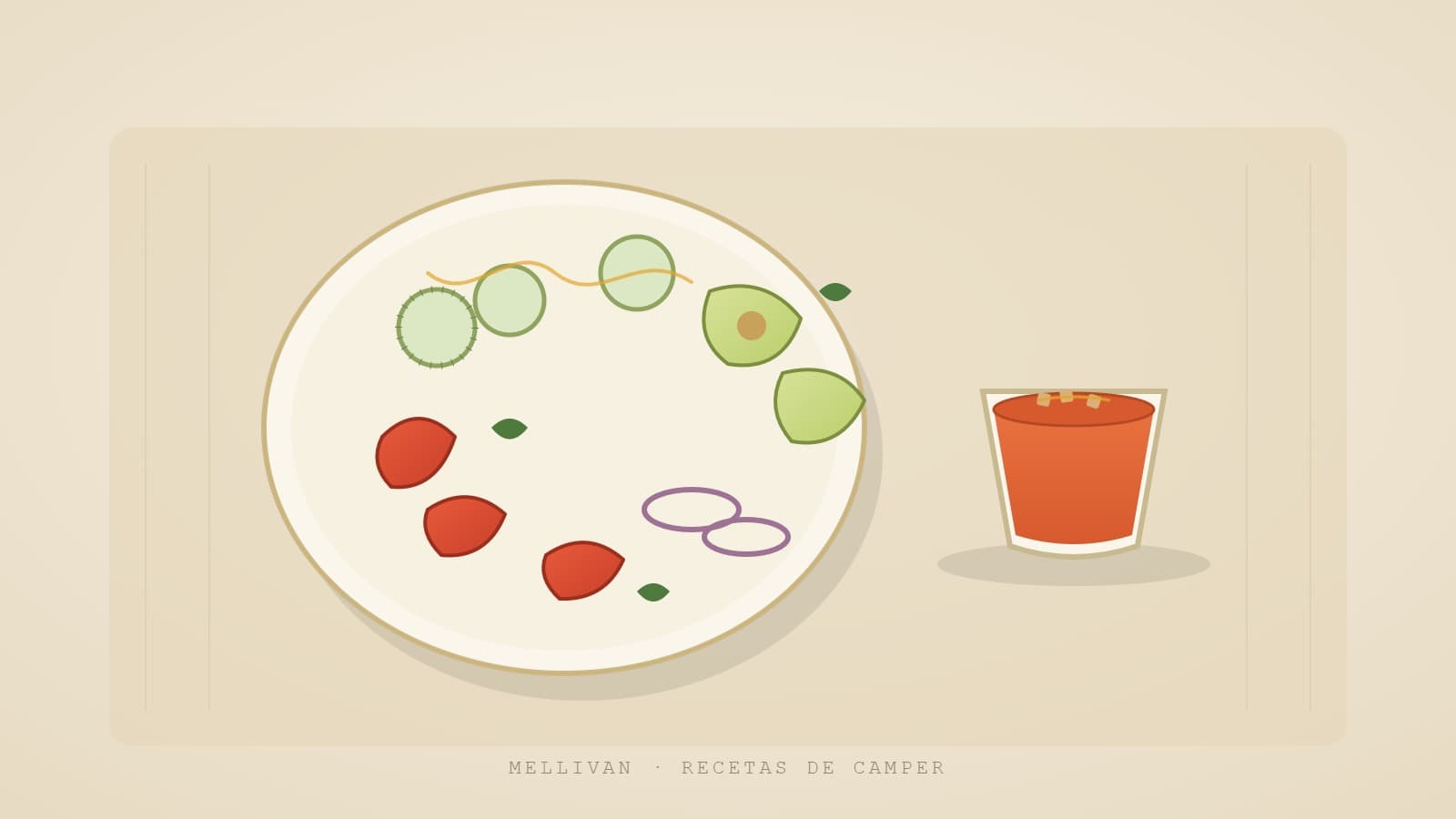 [EJEMPLO] Ensalada fría de aguacate, pepino y tomate con salmorejo (para 2)